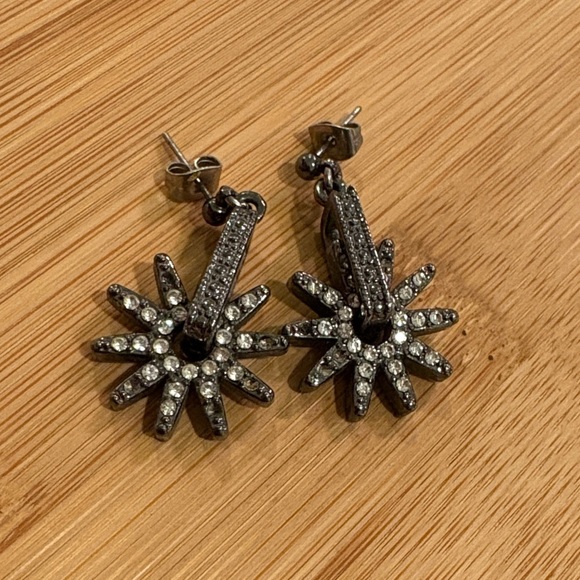 RONI BLANSHAY Black Starburst SWARVOSKI Crystal Agate Earrings - Picture 1 of 5